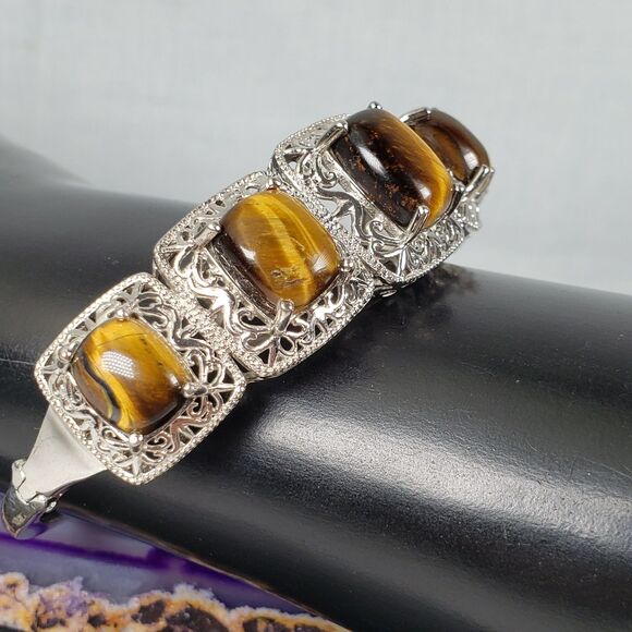 Vintage Marked STS Karis Tigerseye Size 7 Bangle Bracelet - Picture 4 of 16